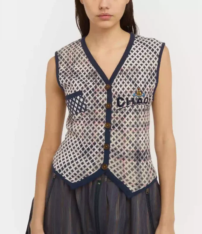 Gilet in tartan effetto consumato